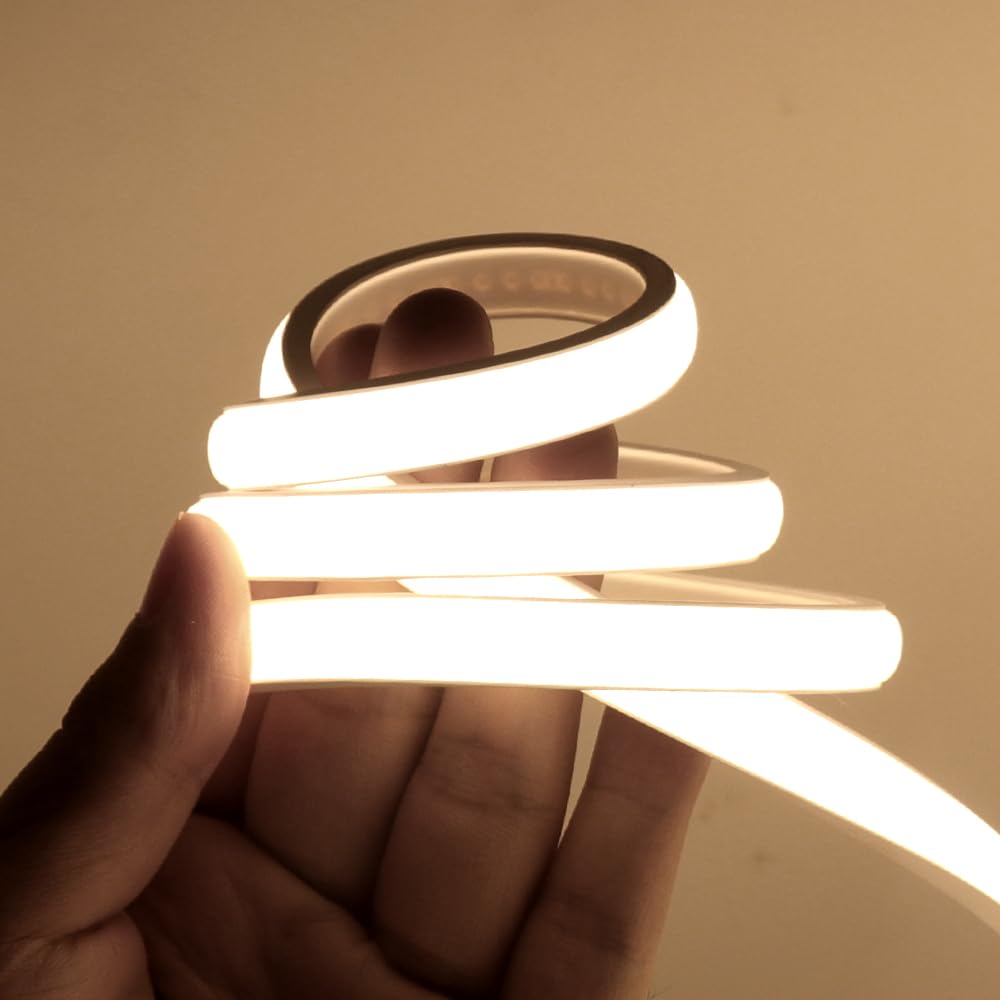 HEGEHE 12V Ruban LED COB Autocollant, 320Leds/m IP68 étanche Super Lumineux Bandeau Flexible Ruban LED Light Strip Pour Escalier, Chambre, Noël, Fête, Intérieur/Extérieur (Blanc, 5M