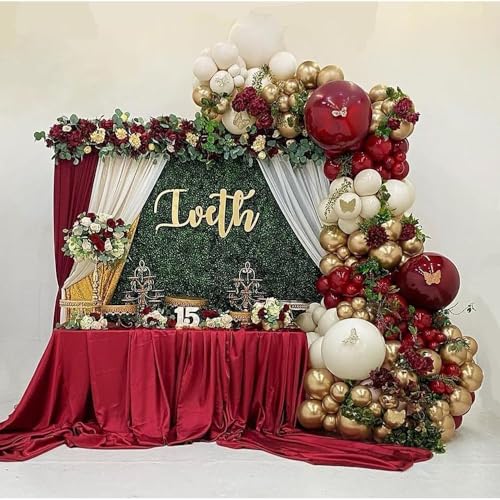 Burgundy Gold Balloons Garland Double Stuffed Wine Red Sand White Metallic Gold Latex Balloons Arch Kit for Christmas Bridal Wedding Anniversary Baby Shower Birthday Party Decorations - Image 8