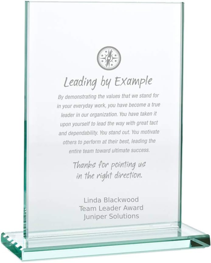 Baudville Engraved Trophy - Jade Glass - Award for Employees - Personalized Engraving Up to Three Lines and Pre-Written Verse Selection - (Medium Rectangle) : Office Products