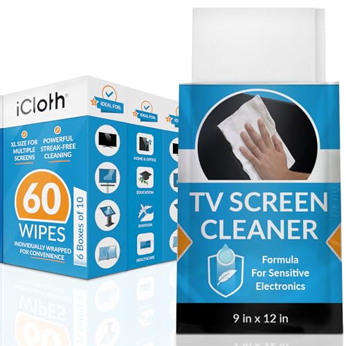iCloth XL Screen Cleaning Wipes, Lint-Free and Streak-Free, Fast-Drying, Removes Dust, Fingerprints, and Smudges (60 XL Wipes)