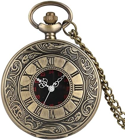 チェーン懐中時計 祝開店大放出セール開催中 レトロなローマ数字は石英の懐中時計青銅の中空セーターチェーンスチームパンクネックレスペンダントアンティークギフト男性女性 シンプルな懐中時計 Color Chain 80cm