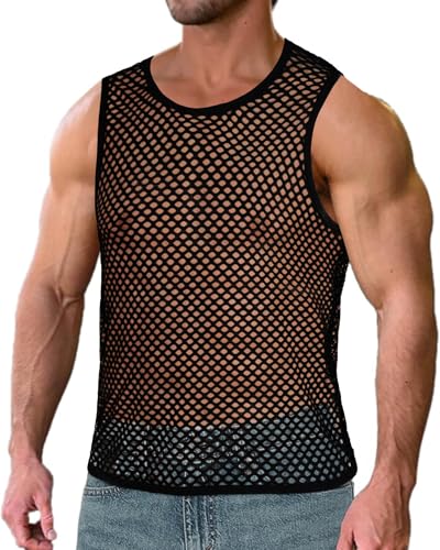 ZNVGIRL Men's Mesh Tank Top Fishnet Tshirts Fitted