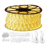 GUOTONG LED Rope Lights Outdoor Waterproof, 131.2ft Rope Lighting Warm White Light Strip, 110V LED Strip Lights Indoor, Connectable String Tape Light for Backyards, Patio, Decorative Lighting