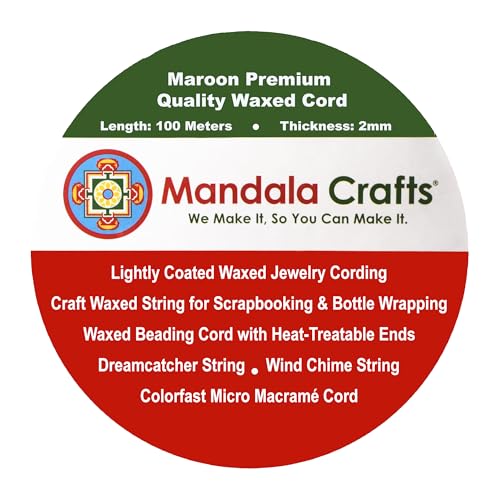 Mandala Crafts 2mm Maroon Cotton Waxed Cord for Jewelry Making, 109 Yards – Waxed Cotton String for Decorative Knotting and Accessory Assembly - Thumbnail 3
