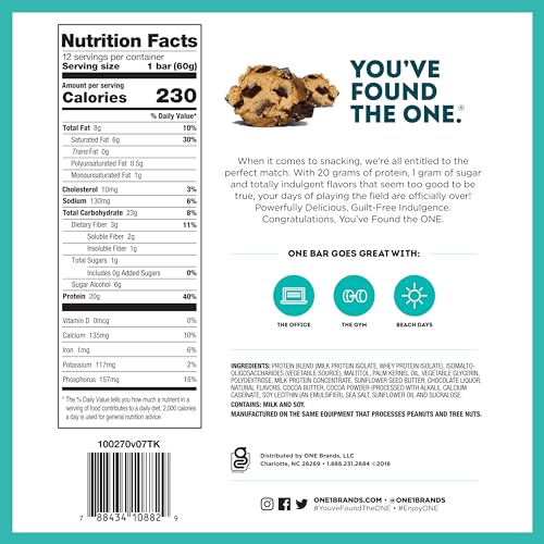 ONE Protein Bars, Peanut Butter Cup, Gluten Free Protein Bar with 20g Protein and only 1g Sugar & Protein Bars, Chocolate Chip Cookie Dough, Gluten Free Protein Bars with 20g Protein