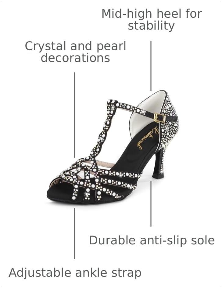 Image of Latinsoul Y205-34 Women's Crystal Embellished Latin Dance High Heel Shoes - Stylish Design Adjustable Ankle Strap Dance Shoes