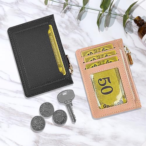 Slim Minimalist Wallet, Zipper Pocket Wallet with 3 Card Slots & 1 ID Window Card Wallets for Women/Men, Portable Front Pocket Wallet for Dating, Daily Use and Travel (Light Blue)4