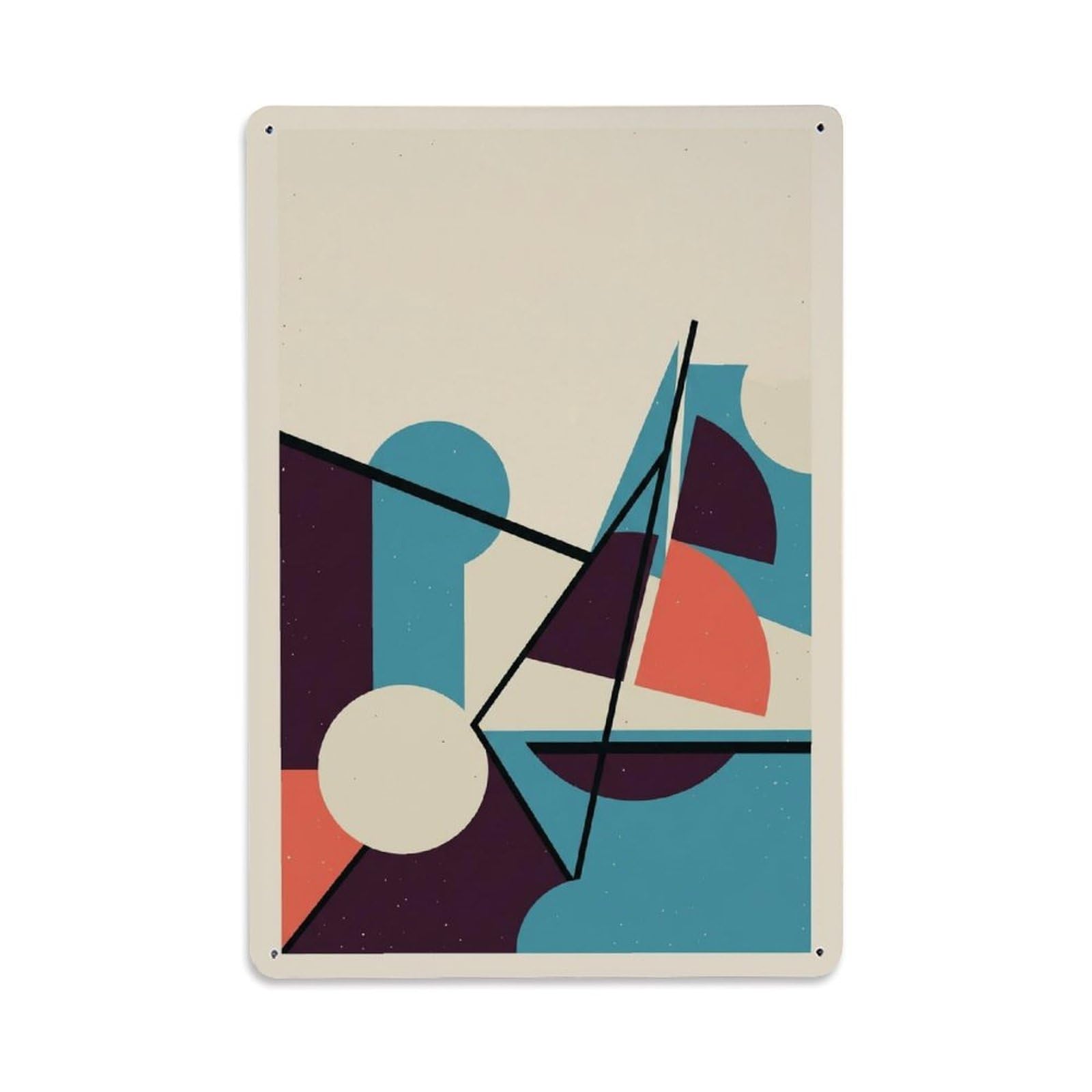 Color Block Seascape Seaside Sailboat Modern Blocks Metal Tin Sign Plaque Wall Decor for Cafe, Man Cave, Club Bar, Office, Home Garden Round Metal Poster 8x12Inch