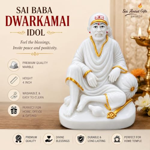Image of Marble Sai Baba (Design 4(4 x 2.5 Inch))