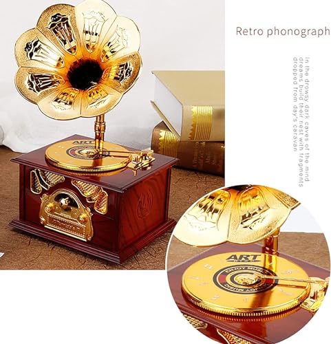 Image of AUGEN Exclusive Music Box Musical 360 rotatable Carousel Children's Wooden Men and Women Birthday Creative Christmas Valentine's Day Gift Home Decoration (Gramophone)