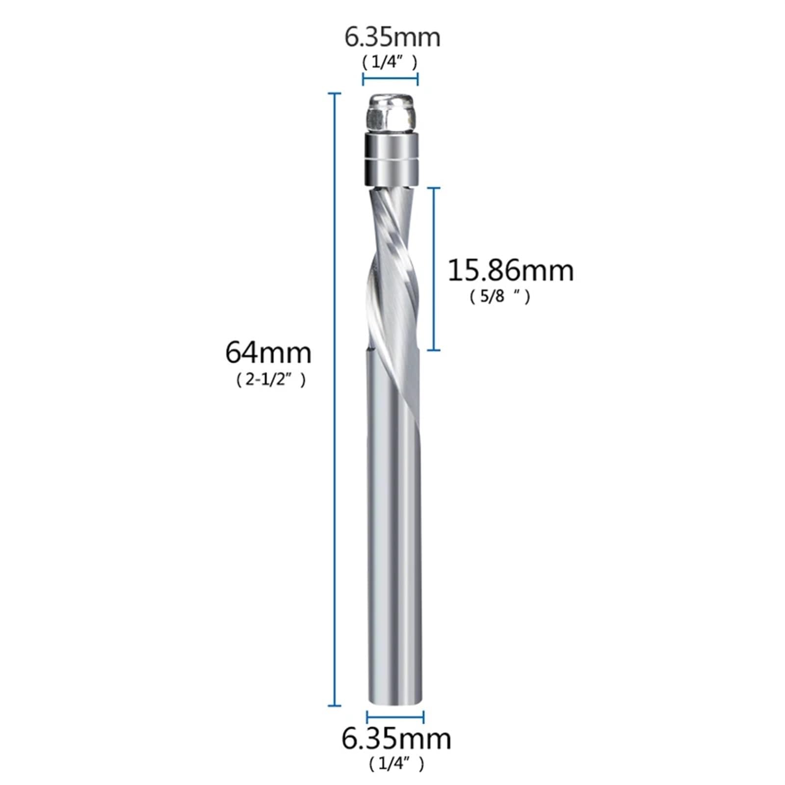 Up Cut 1/4 1/2 Shank CarbideWith Bearing for Woodworking Bit 1Pcs(6.35x15.86x64)