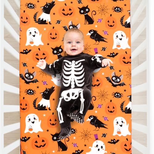 Image of JISEN Halloween Fitted Crib Sheets for Boys Girls 52x28 Inch Bats Ghosts