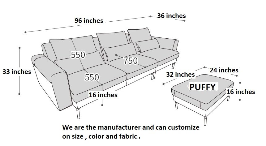 Image of Fabrique Universal 4 Seate with Puffy Moden Design Light Grey Sofa Set | Comfortable Furniture for Home Office & Living Room | Easy to Move with Stainless Steel Legs