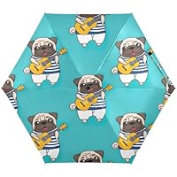 RPLIFE Compact Umbrella, Compact Size for Women Backpacks/Handbags, Travel Umbrellas for Sun, Pug Playing Guitar