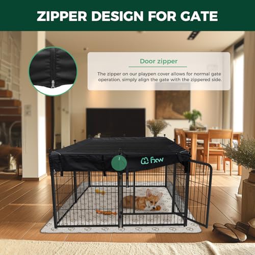 Image of FXW Rollick Unleashed Dog Playpen for Indoor, Yard, RV Camping, 40 inch 8 Panels Dog Pen with Playpen Cover for Medium and Large Dogs, Black│Patented