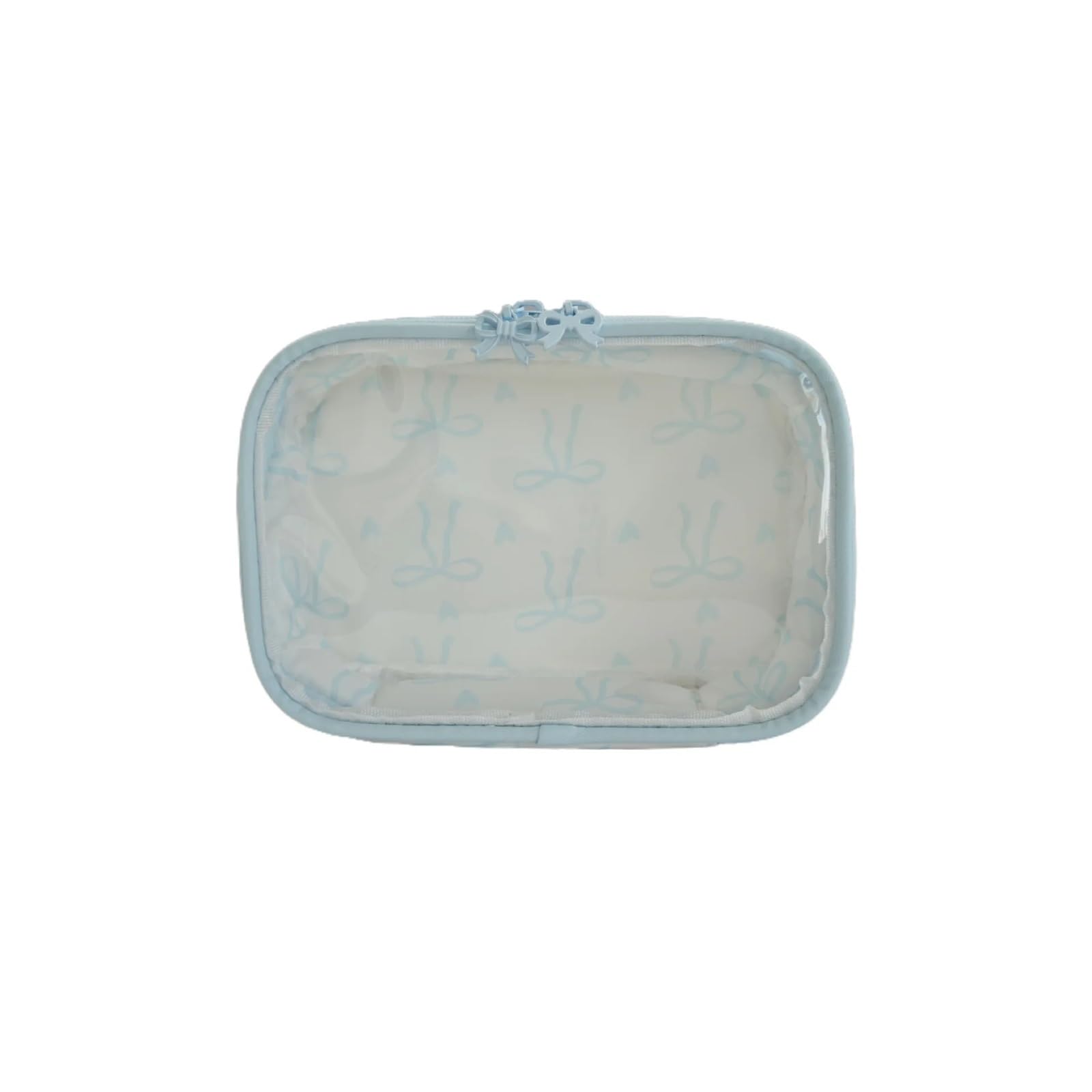 Waterproof Pvc Nylon Pouch Pink Bows Makeup Bag Transparent Toiletry Zipper Pouch Clear Cosmetic Bags(Light Blue)