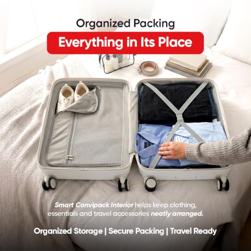 Image of Meridian Medium Check-in Suitcase 65 cm 24 inch Polypropylene Hard Trolley, 8 Spinner Wheels, 2-Pocket Convipack, Recessed Number Lock for Men & Women Ghost Grey /Limestone Grey