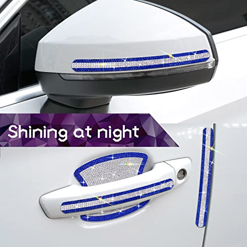Gengki 8Pcs Car Door Handle Bling Rhinestones Stickers, Gray Universal Auto Door Handle Safety Reflective Strips Blue White #TOP1