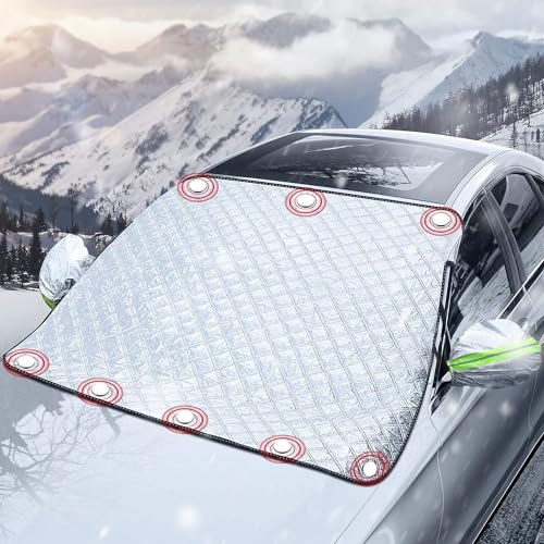 BNGXR Parasol Coche Delantero, Película Magnética de Protección contra Hielo Parabrisas Cubierta, Plegable, Ventana de Automóvil Extraíble Cubierta, Protege de Rayos UV, Antihielo y Nieve - 186x120cm