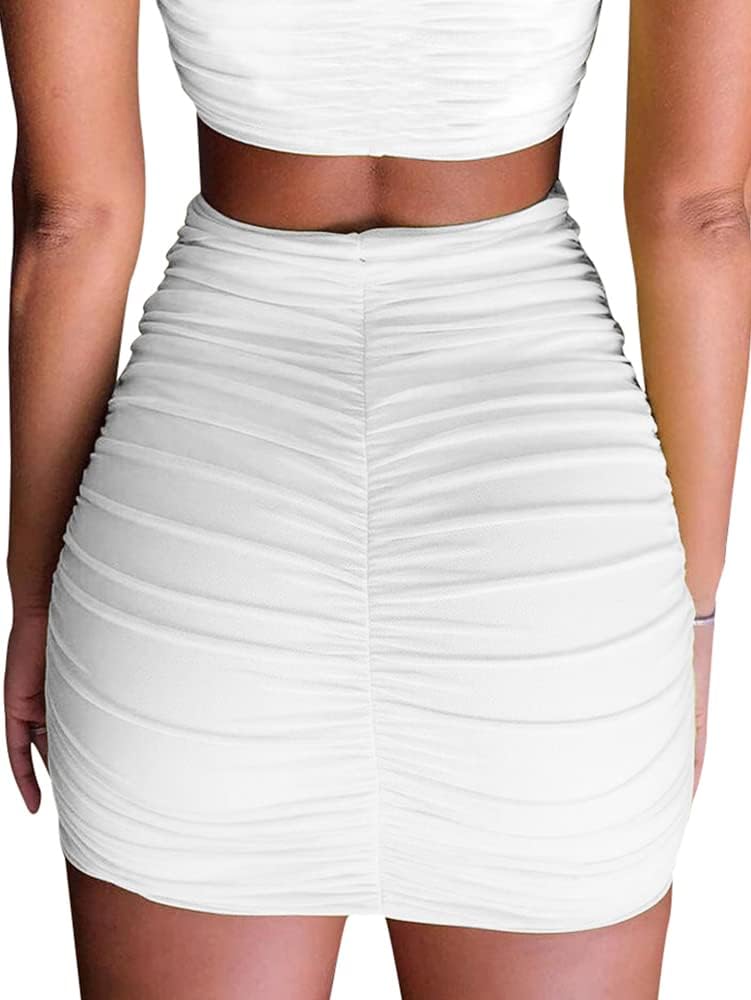 Women's Stretch High Waist Ruched Bodycon Double Layer Casual Mini Skirt - Image 4