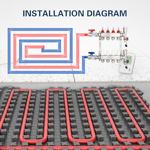 Image of Dollate 4 Loops Pex Manifold Radiant With 1 /2 inch Adapter Floor Heating Set Stainless Steel Heated Hydronic Heating