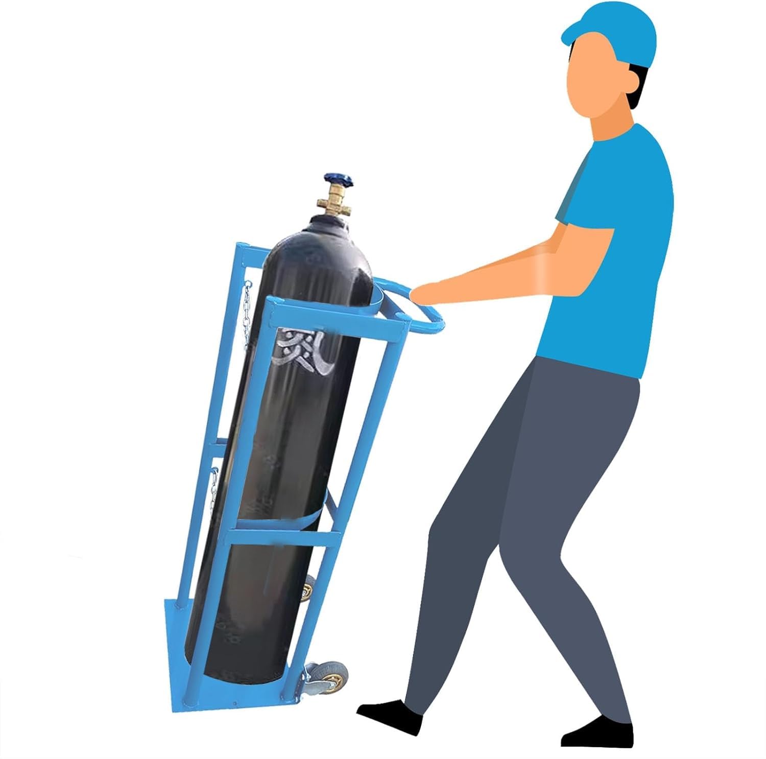 Cylinder Tank Holder 1m Rolling Single Cylinder Welding Cart, Nitrous and Oxygen Tank Holder Stand with Casters, Mobile Gas Cylinders Shelf for Travel & Transport