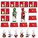 COSORO Decoración de Mesa de Cena de Navidad - 6 Fundas de Sillas de Gorro Navideño, 6 Esteras de Mesa, 6 Tenedores Bolsa para Cubiertos de Navidad, 2 Cubierta de la Botella de Vino de Navidad
