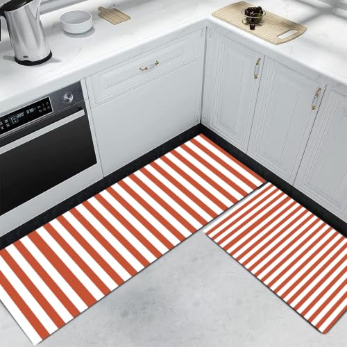 Alfombra cocina lavable DUOTCYELE pack de 2 alfombrillas antideslizantes retro rayas rojas 5