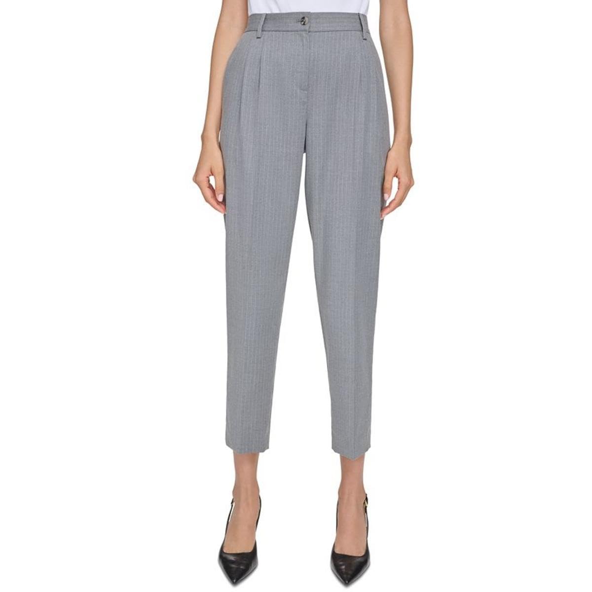 Calvin Klein Womens Pleated Pin Stripe Trouser Pants Gray 12