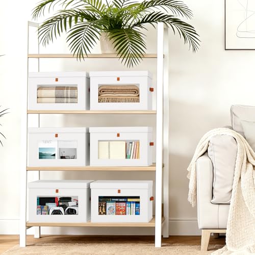 Image of DIMJ Storage Bins with Lids - 5 Pack Large Fabric Closet Organizer with Window & Handles, Collapsible Decorative Storage Boxes for Shelves Under Bed, Books Clothes Blankets Sweaters Organization
