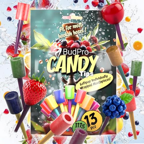 Candy Hookah Tips - 13pcs Mouthpieces Lollipop Shisha Hookah Hose Accessories - Jolly Individually Wrapped Hookah Candy Tips Delicious Fruit Flavors Disposable