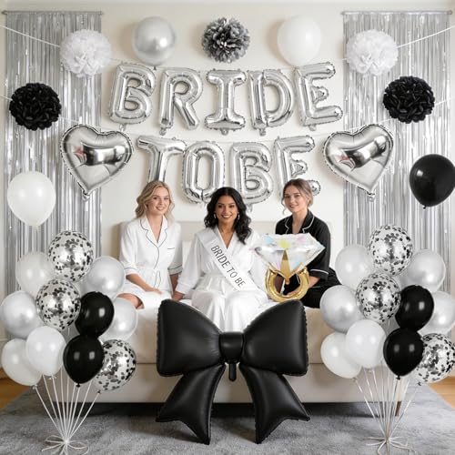 Image of Black Silver Bachelorette Party Decorations, Bride To Be Bridal Shower Kit