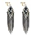 CNCbetter Women Fashion Charms Black Crystal Charms Long Dangle Tassel Screw Back Clip On Earring
