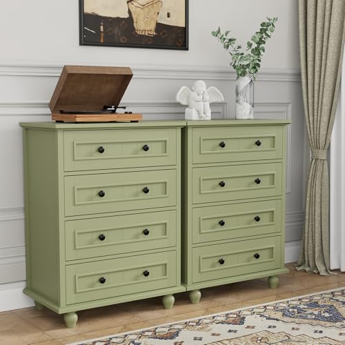 Image of 4 Drawer Dresser for Bedroom, 35'' Tall Storage Chest of Drawers, Green
