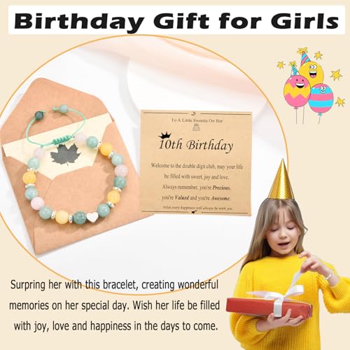 Image of 9 Year Old Girl Birthday Gifts 9th girls gifts heart Charm Stone Bracelet for Daughter /Granddaughter /Niece /Friends