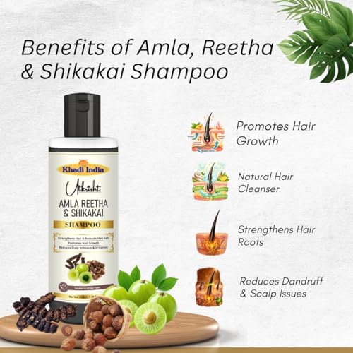 Image of Khadi Amla, Bhringraj, Shikakai, Reetha, & Hibiscus Hair Growth Powder with Amla Reetha and Shikakai Shampoo Combo | 100% Natural Herbal Hair Care | Controls Hair Fall & Boosts Volume - 710GM (Pack of 6)