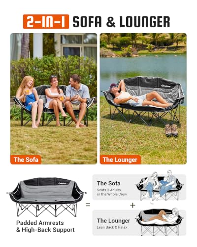 Image of KingCamp 3 Person Camping Chair, Oversized 1100lbs Heavy Duty Loveseat