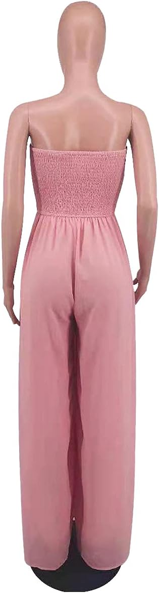 Ophestin Women's Strapless Tube Wide Leg Jumpsuits Smocked Women Jumpsuits Dressy Casual Flowy One Piece Jumpsuits Rompers - Image 6