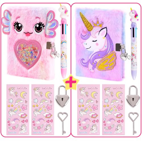 Diario para niñas Axolotl y Unicornio con candado miniatura 1