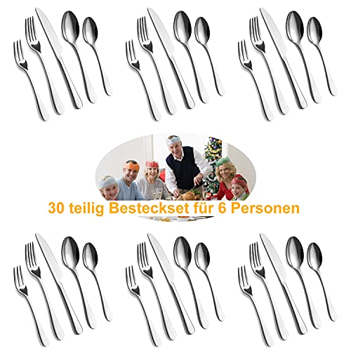 BEWOS Besteck Set für 6 Personen-30 teilig Essbesteck Set inkl. Messer, Gabel, Löffel, Besteck Edelstahl Spiegelpoliert, Spülmaschinenfest – Ansicht 7