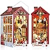 Quanquer DIY Book Nook de Maison de Noël pour Maison de Noël – Kit de Construction Miniature de Maison de poupée avec lumière LED, Serre-Livres, modélisme pour Adultes, Cadeau créatif