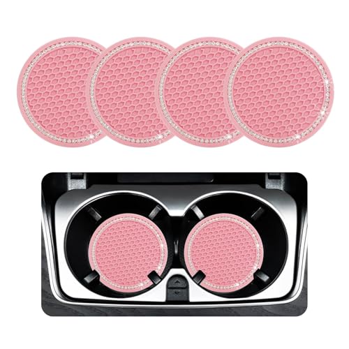4 PCS Center Console Cup Holder Mats Set for Toyota Grand Highlander 2024 2025, Automobile Compartment Protectors Anti-Rattle Interior Styling Accessories,Pink