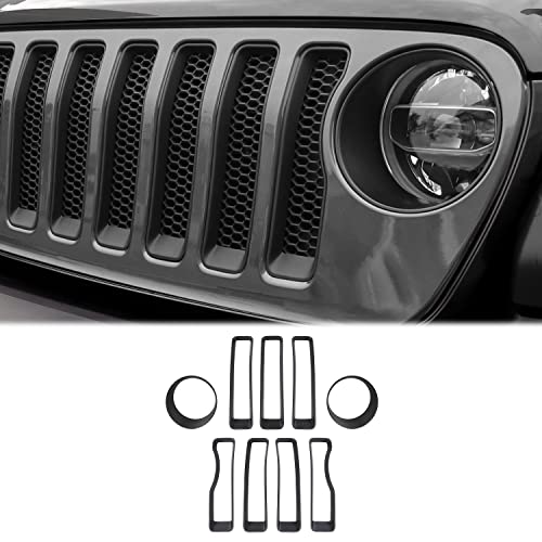 Image of CheroCar for JL Mesh Grille Grill Insert & Headlight Turn Light Cover Trim Exterior Accessories for Jeep Wrangler JL JLU 2018-2026 & Gladiator JT 2020-2026