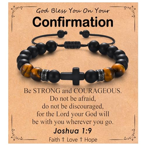 PODLEV Cross Bracelet for Boys, Easter Basket Stuffers Baptism Confirmation First Communion Gifts for Boys Kids Teens Men, Adjustable Cross Beaded Bracelets Religious Christian Jewelry Gift Ideas, 7