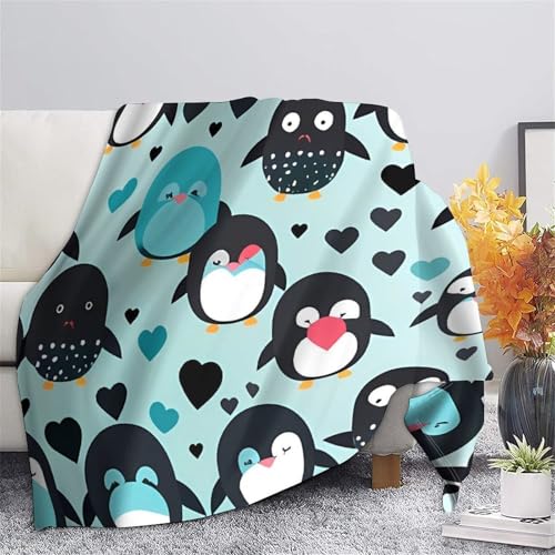 Couverture polaire microfibre 3D pingouins plaid 150x200cm