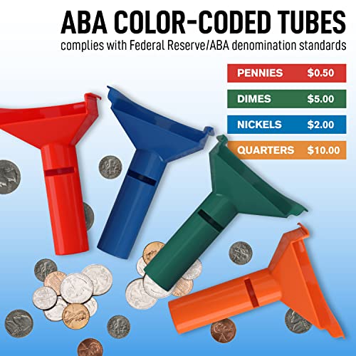 252 Coin Wrappers with Coin Sorter Tubes Funnel Shaped ColorCoded