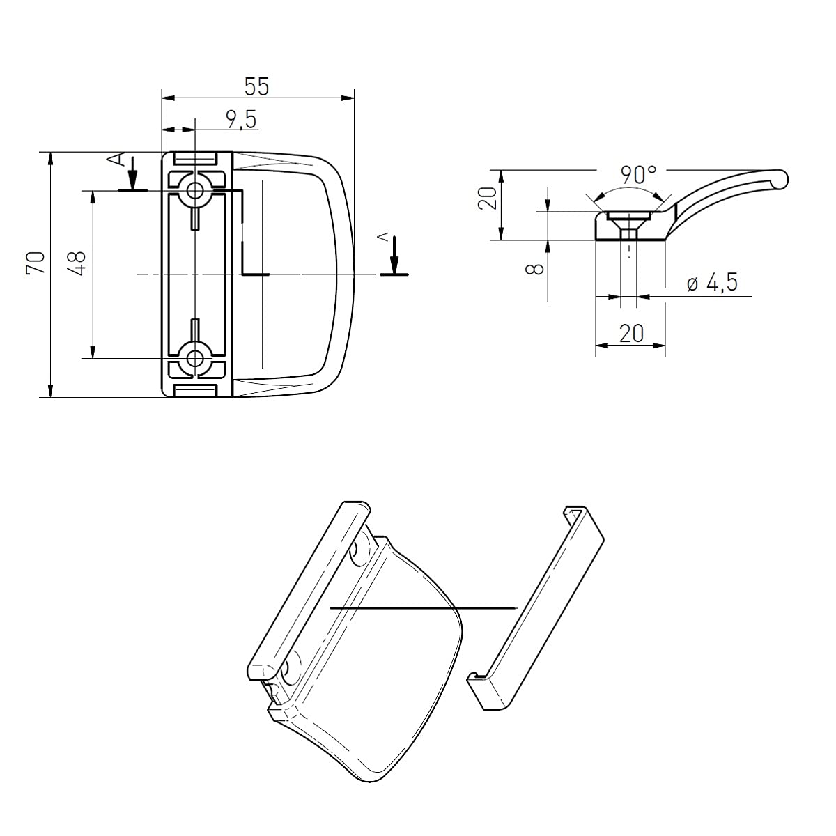 MS beschläge balkontürgriff terassentürgriff Pull Handle Made of Plastic in various colours - Golden Oak - RAL 8003 - Image 2