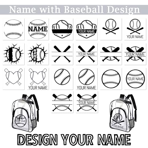 xrlsg Personalized Clear Backpack Custom Name PVC Transparent Backpacks Perfect for Office Travel Outdoor - Name & Baseball2