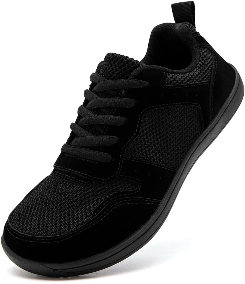 FUJEAK Barefoot Shoes Women Sneakers Womens Walking Shoes Wide Toe Box Shoes Women Minimalist Zero Drop Breathable Fashion Sneakers Width Casual Trail Runner All Black US Size 8