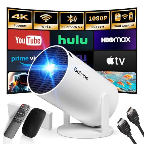 Image of Mini Projector with WiFi and Bluetooth Built-in Apps Smart Projector Support 4K 1080P FHD 180° Adjustable Auto Keystone Compatibile with HDMI/TV Stick/Memory Stick/Laptop, White